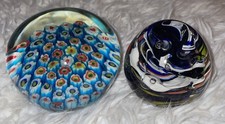 2 Vintage PAPERWEIGHTS Murano Art Glass Millefiori Paperweight 1 marked INDIA