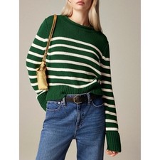 J. Crew XL Green Heritage Cotton Rollneck Sweater In Stripe