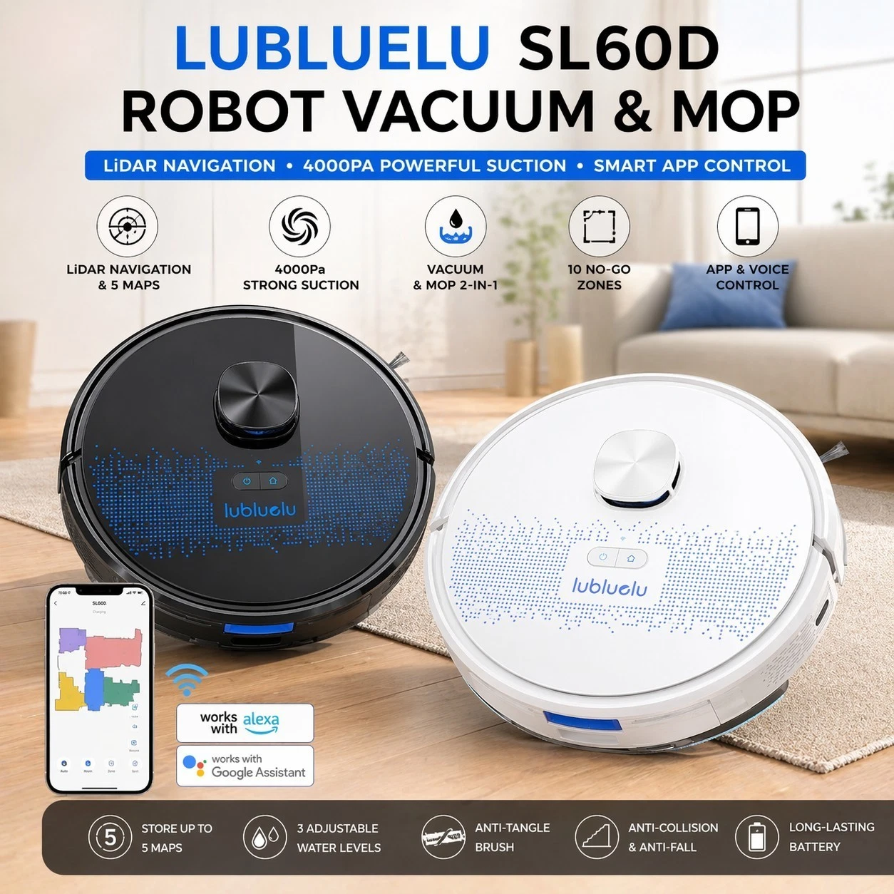 4000Pa Robot Vacuum Cleaner Mop LiDAR 5 Maps No Go Zones App Voice Control
Opens in a new window or
