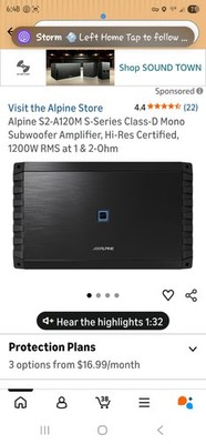 Alpine S2A120M 1200W Subwoofer Amplifier