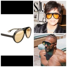 GUCCI GG0479S Women's Men's Aviator Acetate Sunglasses Black Yellow