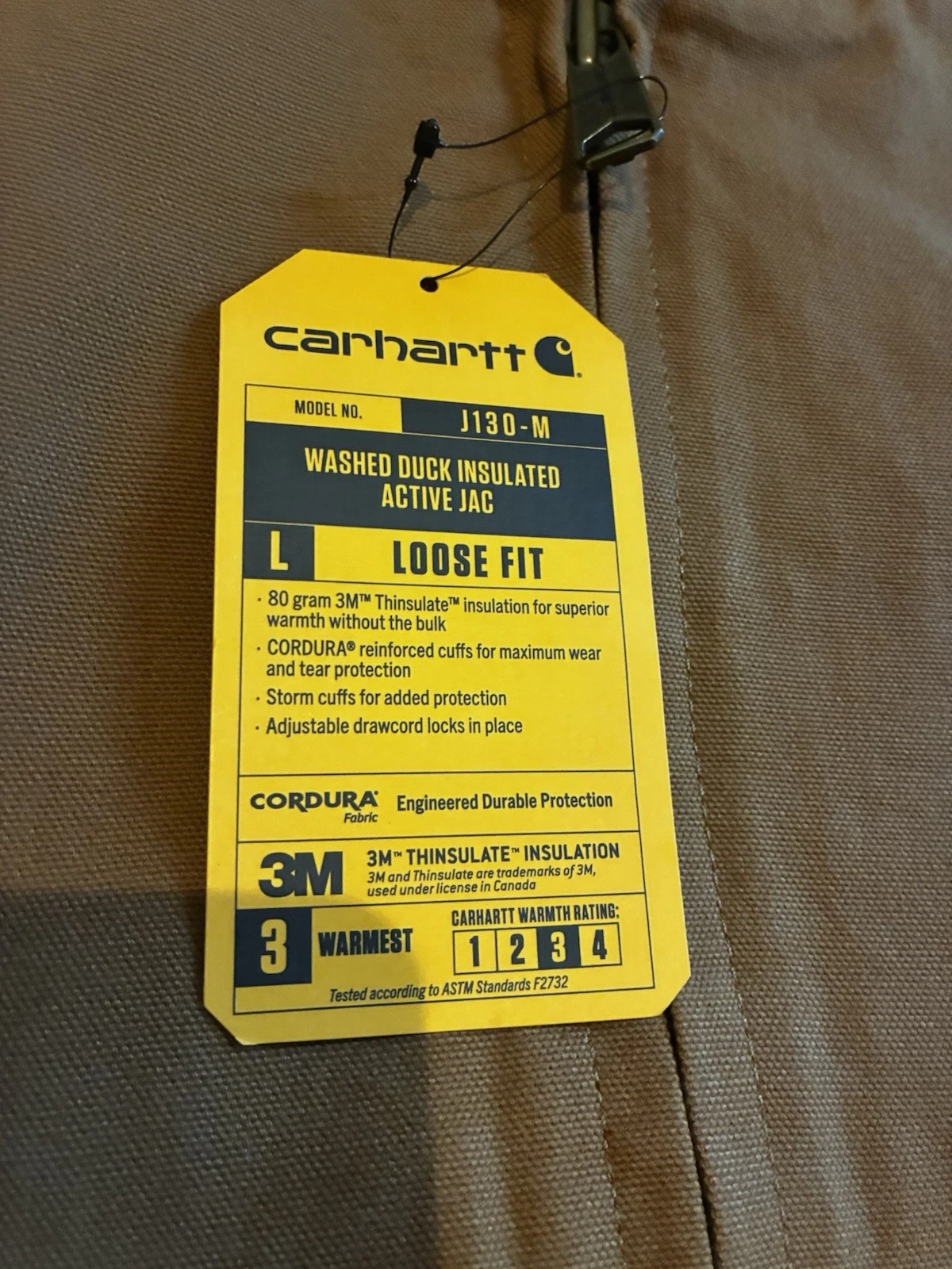 Carhartt J130 Active Jac Washed Duck Thinsulate Hooded Brown Men’s XL Loose image 2
