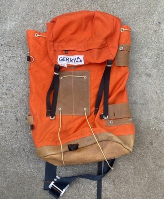 Vintage GERRY Orange Rucksack Backpack Leather/Canvas 70s 80s Gorpcore USA