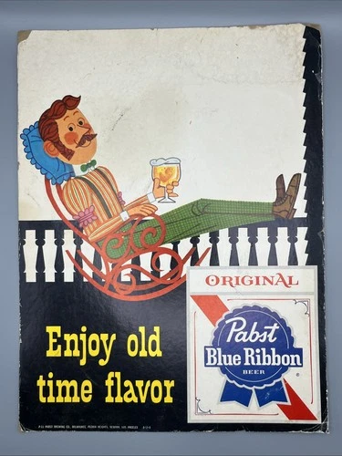 Vintage Cardboard Advertising PABST Blue Ribbon Beer Enjoy Old Time Flavor Sign