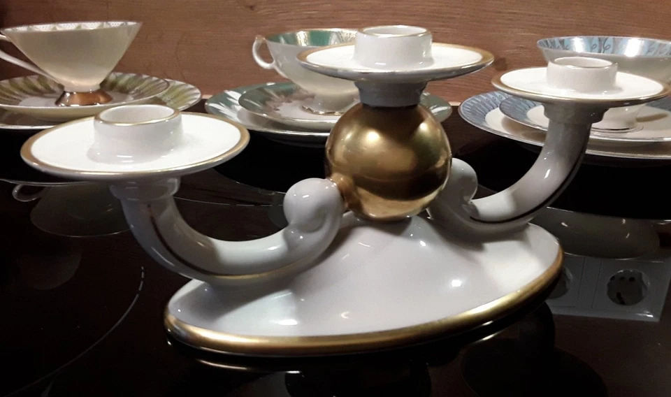 Goldrand Porzellan - 3-armiger Kerzenleuchter  - Alka Bavaria Porzellan - Bild 3 von 4