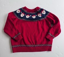 Kids Red Christmas Sweater With Santa Size 140 US 8-10 Button Fair Isle