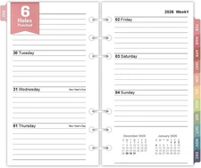 2026 Weekly & Monthly Planner Refills for A6 6-Ring Binders, Jan 2026 - Dec 2026
