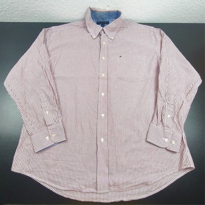 Tommy Hilfiger Shirt Mens L Red White Striped Long Sleeve Business Casual