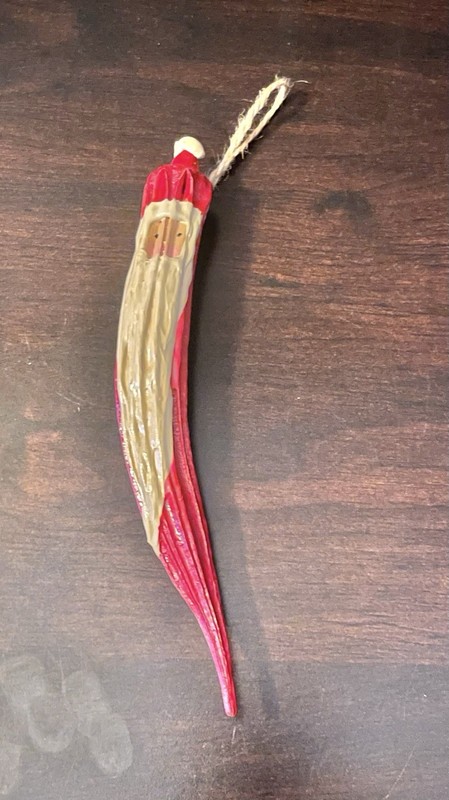 Santa Claus 8.25” Okra Pod Hand Painted Christmas Ornament Icicle Collectible