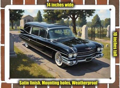 Metal Sign - 1959 Cadillac Hearse Oil Painting - 14x10