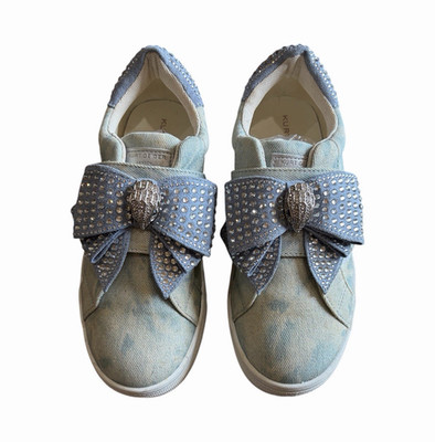 Kurt Geiger Light Blue Canvas Rhinestone Bow Low Top Women's Athletic Sneakers
