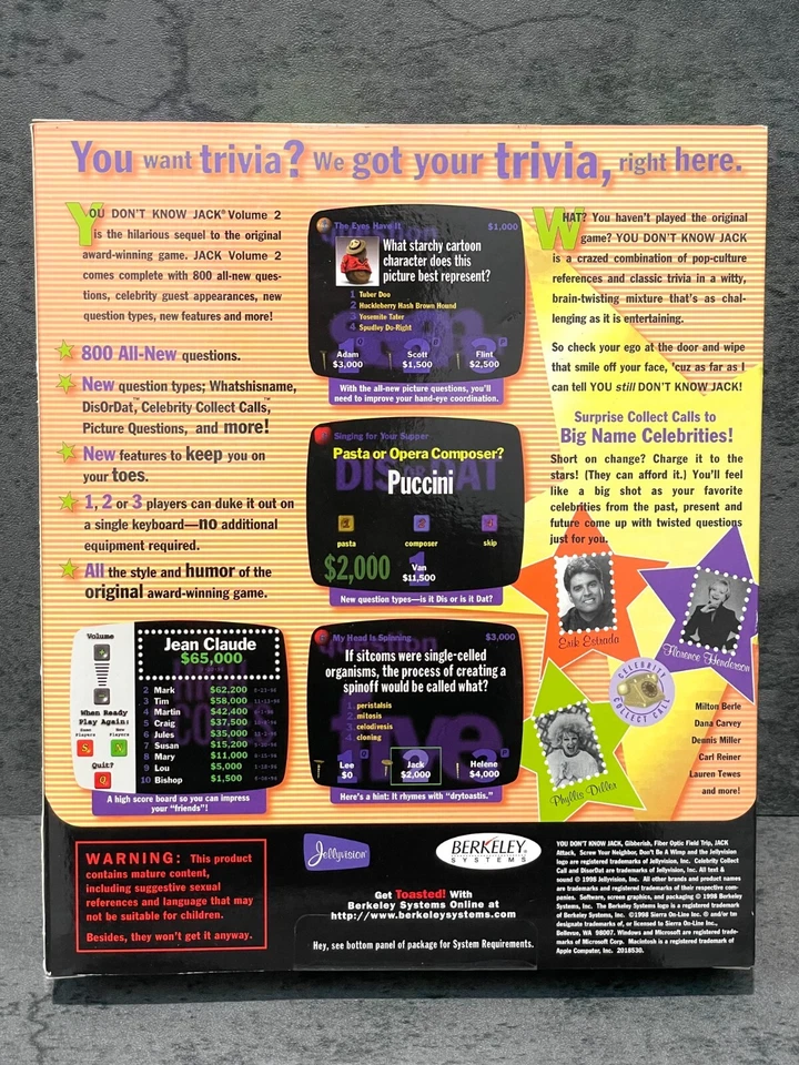 You Don't Know Jack Volume 2 - PC Big Box Trivia Game Win 95 New Sealed Read See - Image 3 of 3
