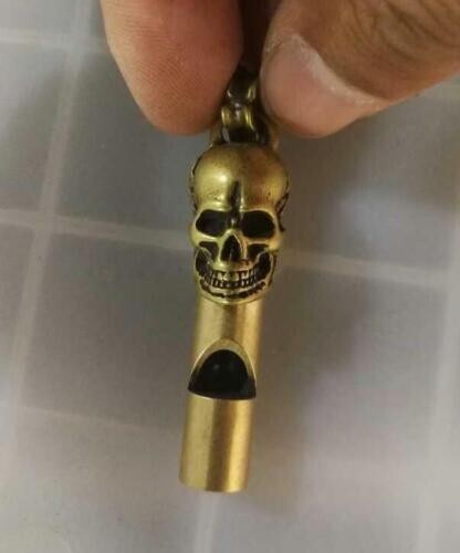 Old Chinese archaize brass copper handmade skull head whistle key ring QR10611 Old Chinese archaize brass copper handmade skull head whistle key ring QR10611