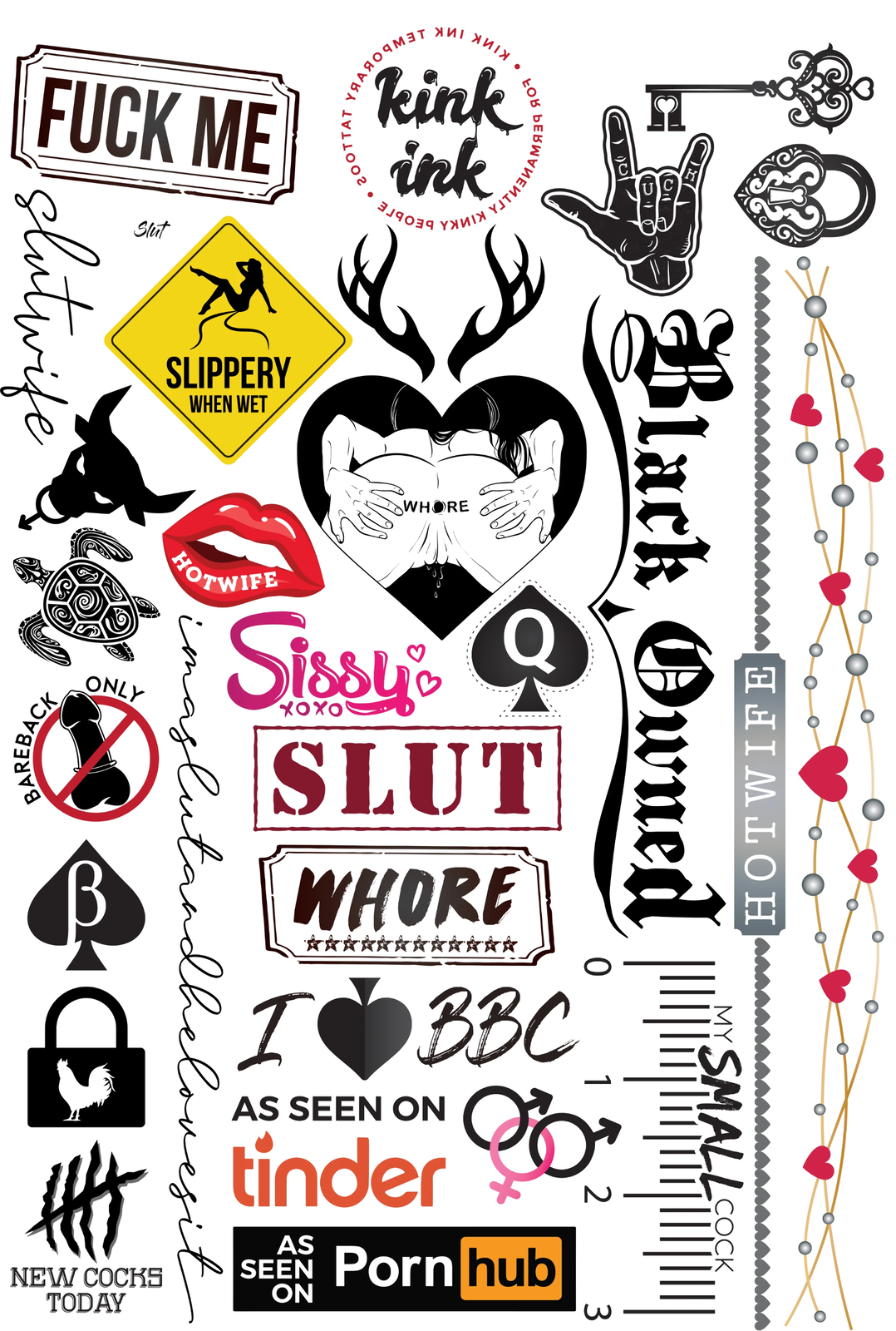 27 Temporary Tattoos Adult BDSM Cuckold Hotwife Swingers Kinky Naughty Sex  | eBay