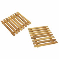 2X Bambus Holz Topfuntersetzer Tischset Natur Braun, 17,5 X 17,5 Cm