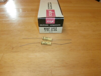LOT/2 CDE 0.22UF 100VDC POLYESTER FILM CAPACITOR WMF1P22 AUDIO,NOS
