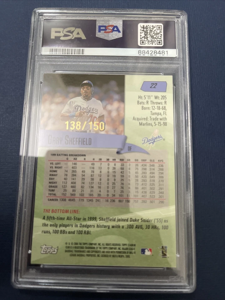 2000 GARY SHEFFIELD Topps Stadium Club One If A Kind #22 #/150 PSA 9 Highest - Image 2 of 2
