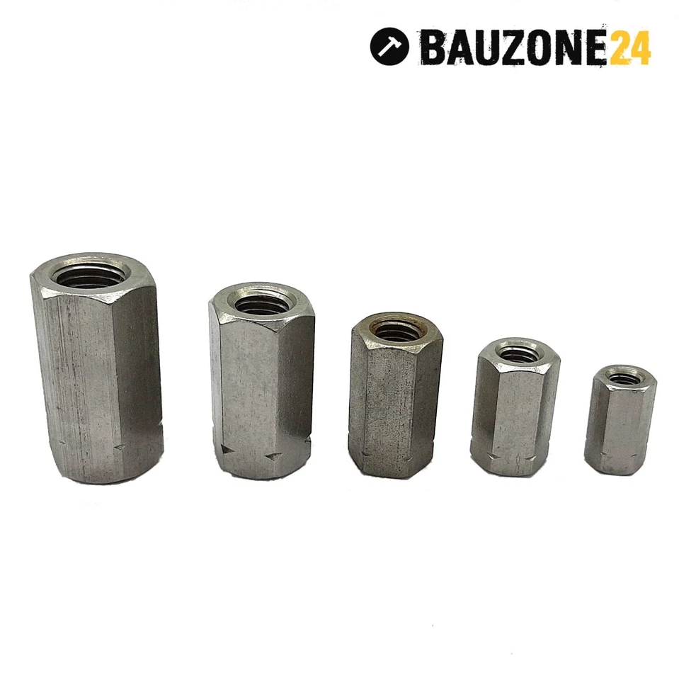 Distanzmuttern A2 EDELSTAHL DIN 6334 Verbindungsmuttern Muffe Langmutter - Bild 4 von 4