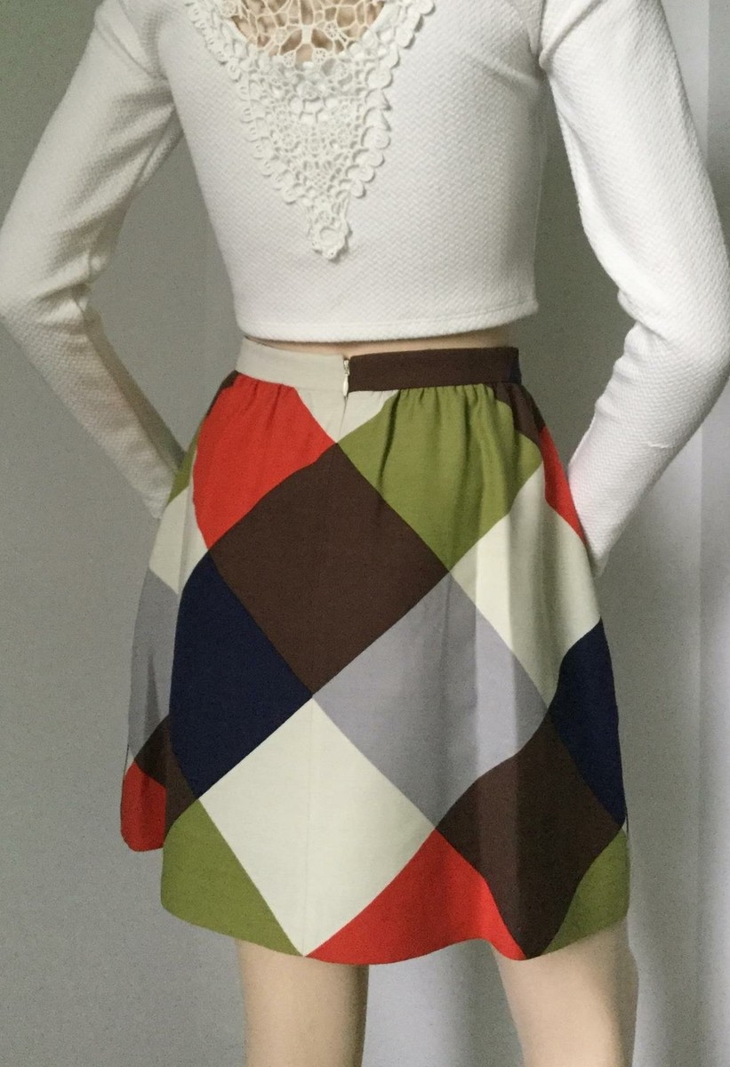 【送料&関税込】Valentino Multicolor Wool Skirt NEW VALENTINO Diamond Wool & Silk Multicolor Skirt (Size 42