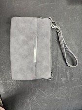 Charming Charlie Gray/ Silver Faux Leather Clutch Wristlet Wallet Small Bag
