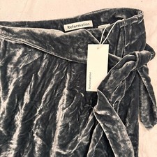 NEW REFORMATION Blue Velvet Velour Amberleigh Wrap Skirt L Whimsy Goth Boho