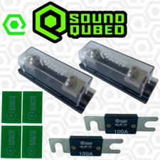 2 Pack SS ANL Fuse Holder with Fuses Car Audio Soundqubed 100a-500a fuses