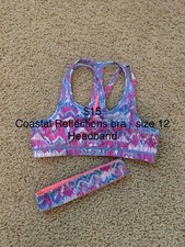 Ivivva Coastal Reflections bra - size 12 & headband (blue, light blue, pink & wh