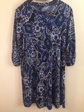 Alyx Womens Paisley Print Shift Dress Size S  Blue 3/4 Sleeves Stretch Pockets
