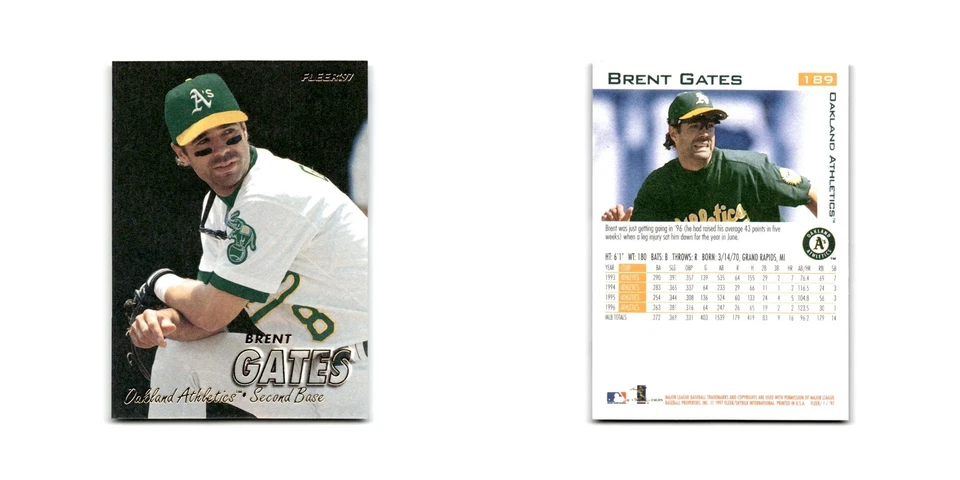 Brent Gates 1997 Fleer #189 Oakland Athletics Baseball Card NM - Image 3 of 3