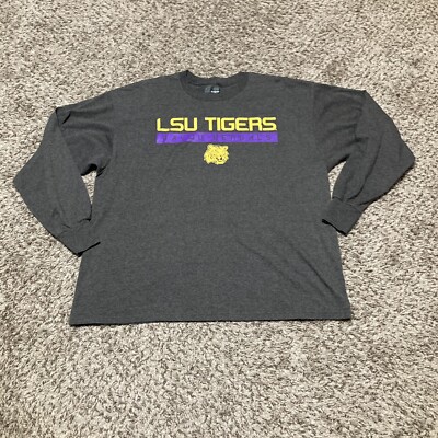 LSU Long Sleeve Shirt Mens Large Gray Majestic Louisiana University Tigers