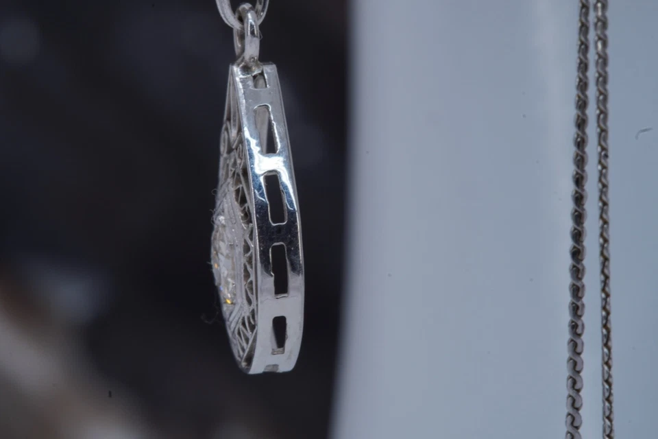 Colgante UNOAERRE Diamante Solitario Filigrana Real Natural 14K Italiano Fino Estate Foto 3 de 4