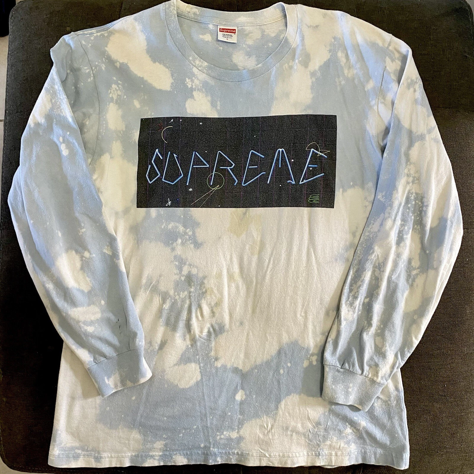 Supreme Blade Grid Acid Wash FW16 manches longues T shirt boîte logo taille homme grand