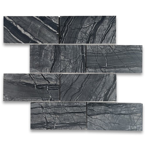 X41H Silver Wave Black Forest Marble 3x6 Subway Tile Honed - Picture 2 of 6