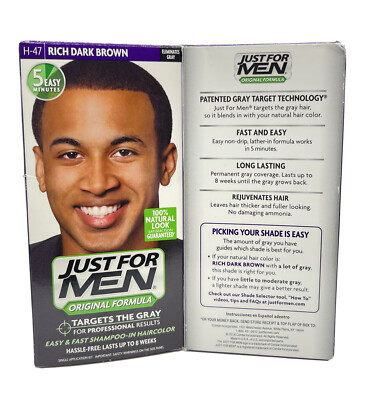 2-JUST FOR MEN ORIGINAL FORMULA Shampoo In Hair Color H-47 Rich Dark Brown NEW