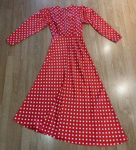 RONNY KOBO Maxikleid Carmen rot weiß gepunktet Satin XS ohne Gürtel - Bild 3 von 16