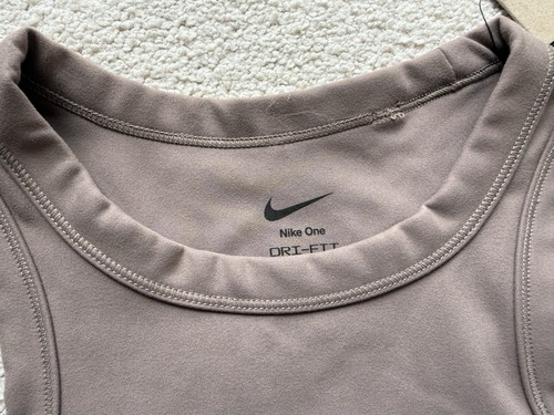 Women’s Nike One Classic Fitted Dri-FIT Cropped Tank Top Taupe Logo Tee Shirt XS - Picture 7 of 13