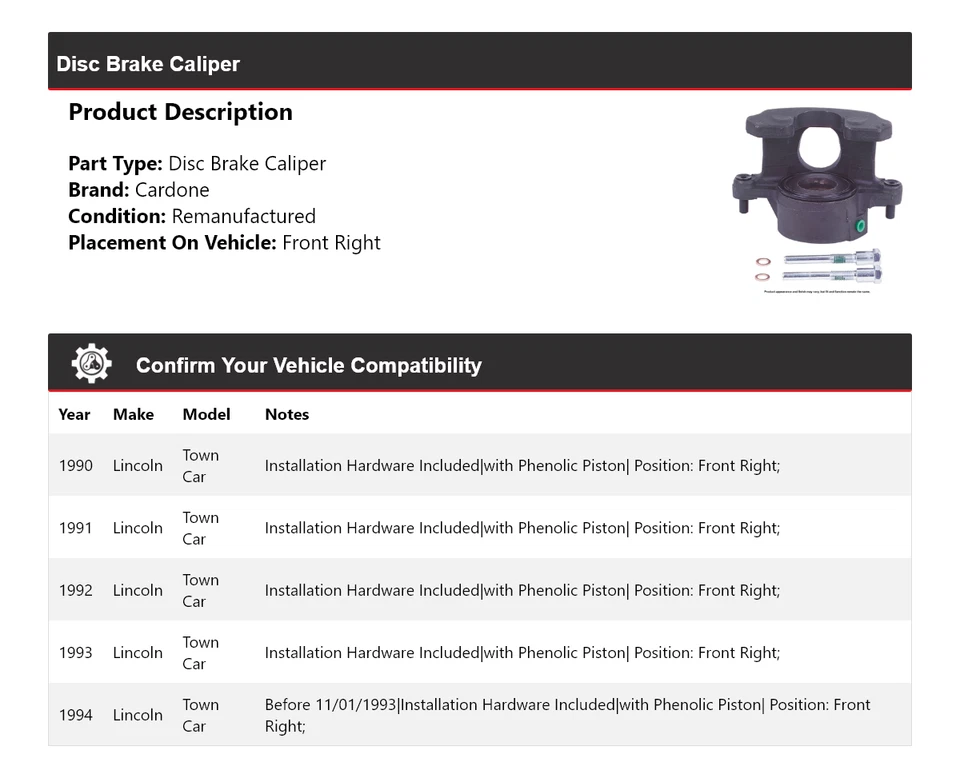 Суппорт переднего правого дискового тормоза Lincoln Town Car 1990-1994 годов выпуска 1991 1992 - Изображение 2 из 4