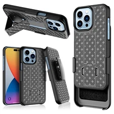 Cell Phone Shockproof Case Belt Clip Slim Holster Rugged Kickstand Hybrid Black
