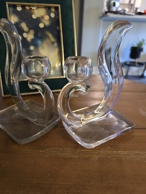 New Martinsville Squirrel Tail Candlestick Candle Holders 6.5'' Tall Decor 
