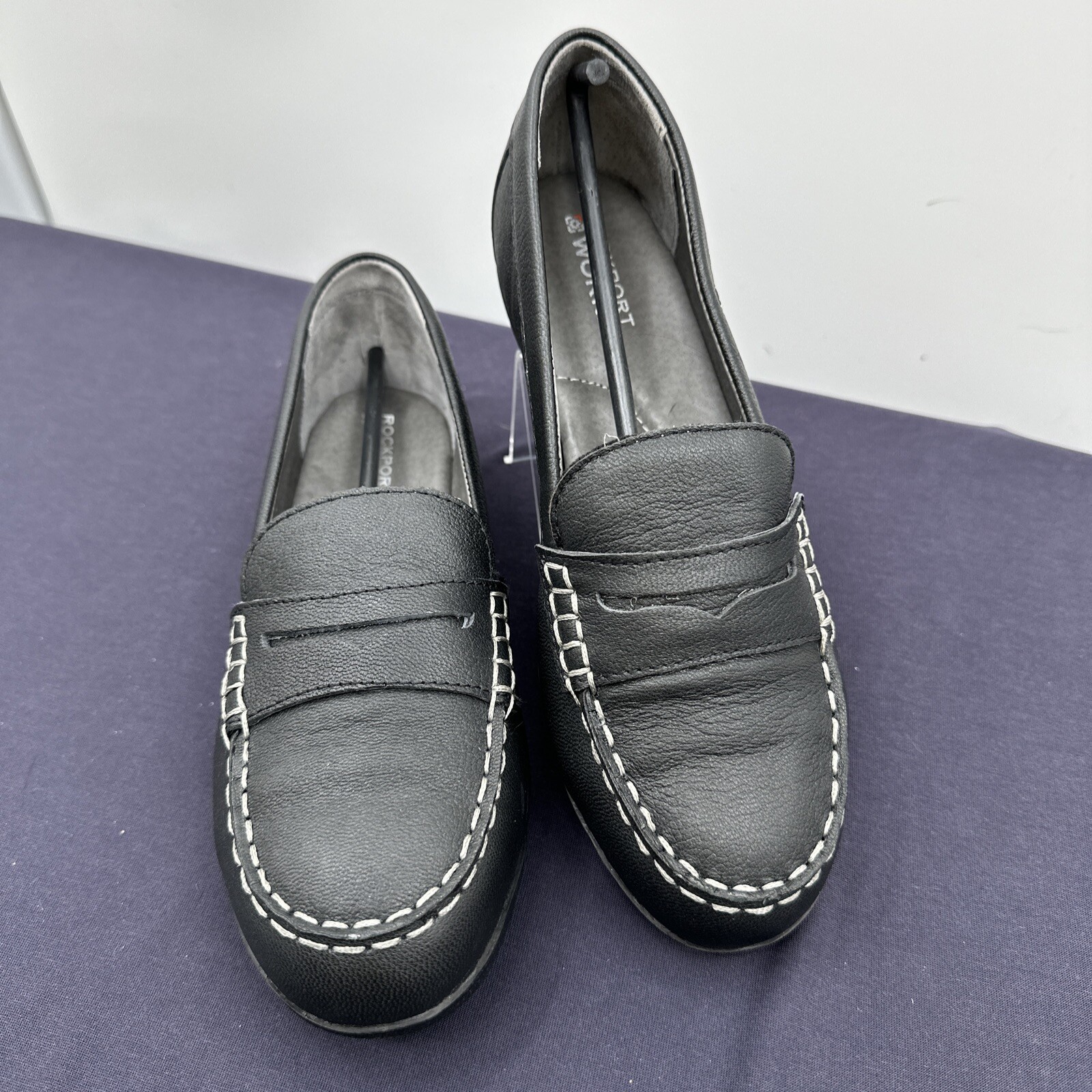 Rockport Works Women Black Penny Loafer Work Shoes Si… Gem