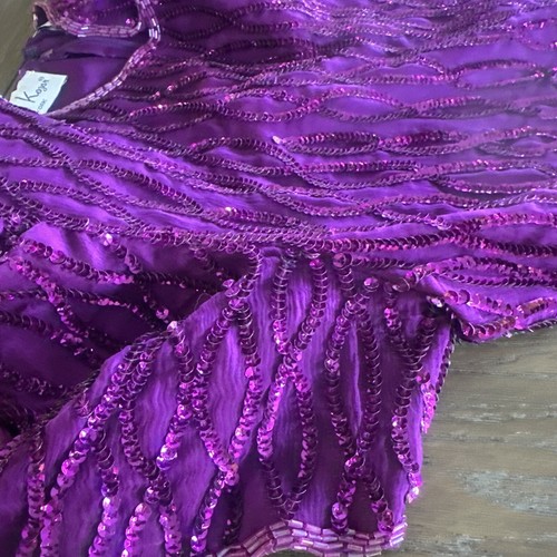 Vtg Lawrence Kazar Dress Plum Purple Silk Sequin Beaded Hand Sewn Petite Medium - Picture 2 of 22