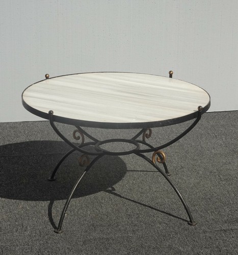 Vintage Spanish Style Wrought Iron w White & Gray Marble Top Coffee Table - Picture 6 of 12