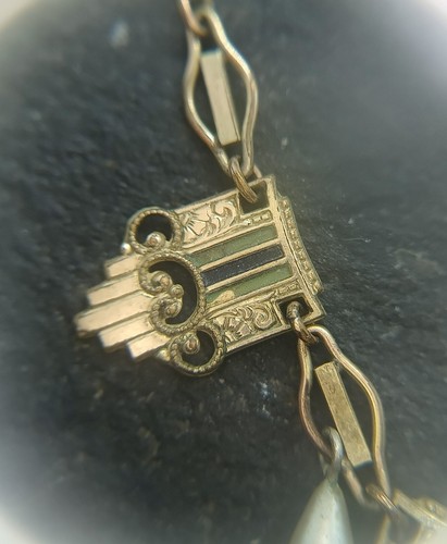 Original German Art Deco 1920s Rolled Gold Enamel Necklace by Rodi & Weinenberg - Picture 5 of 8