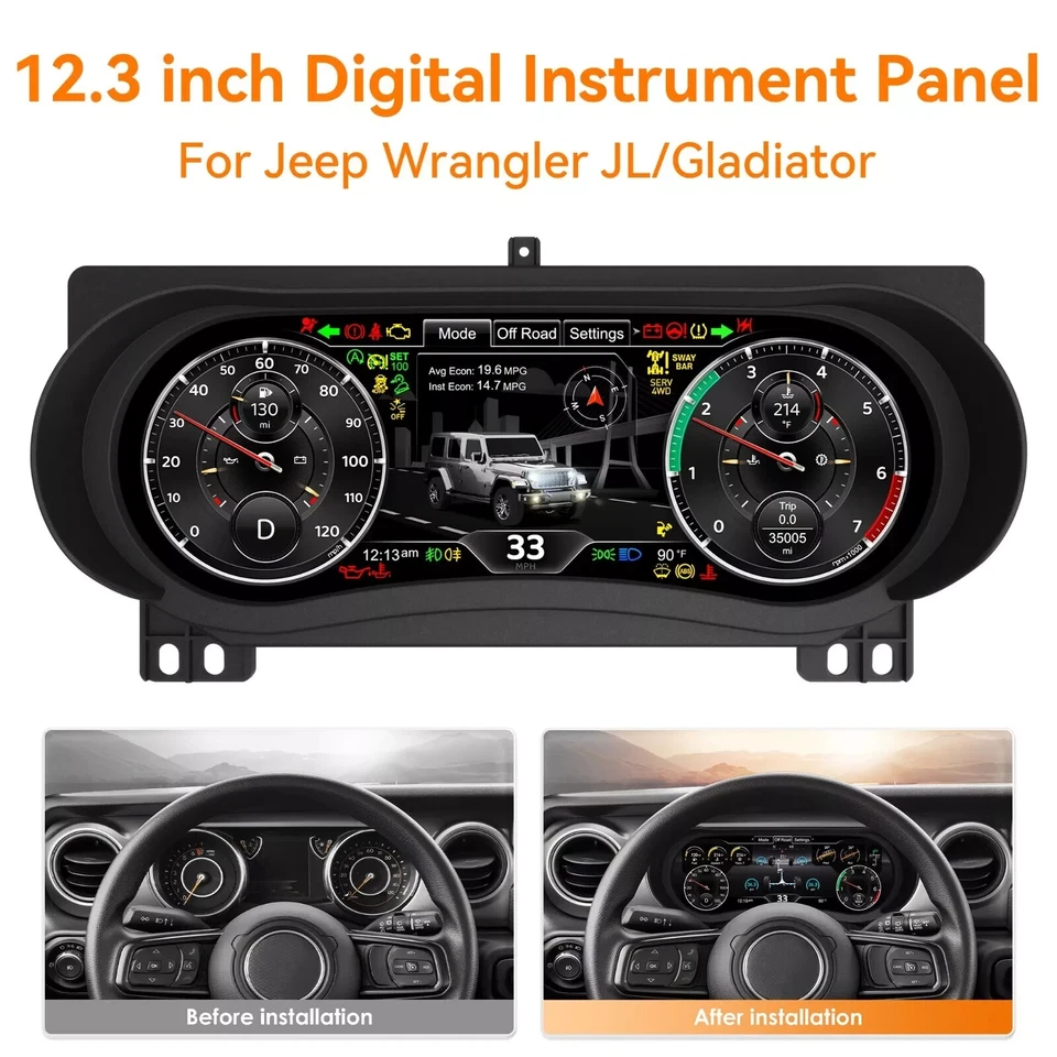 For Jeep Wrangler JL/ Gladiator 2018-2023 12.3" LCD Car Dash Cluster Speedometer - Изображение 2 из 4