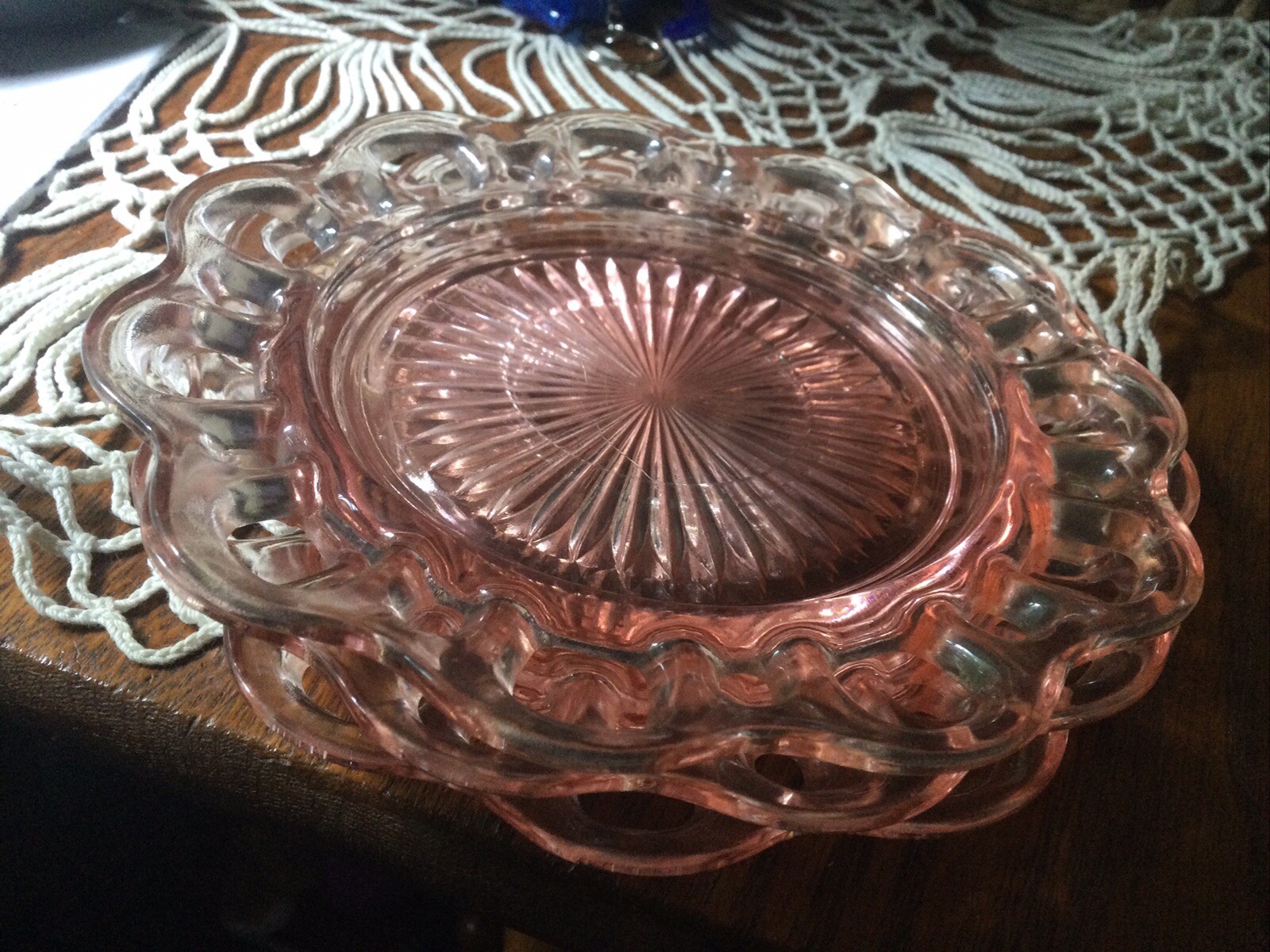 Three Vintage Pink Depression Glass “Lace Edge” Round 6” Plates eBay