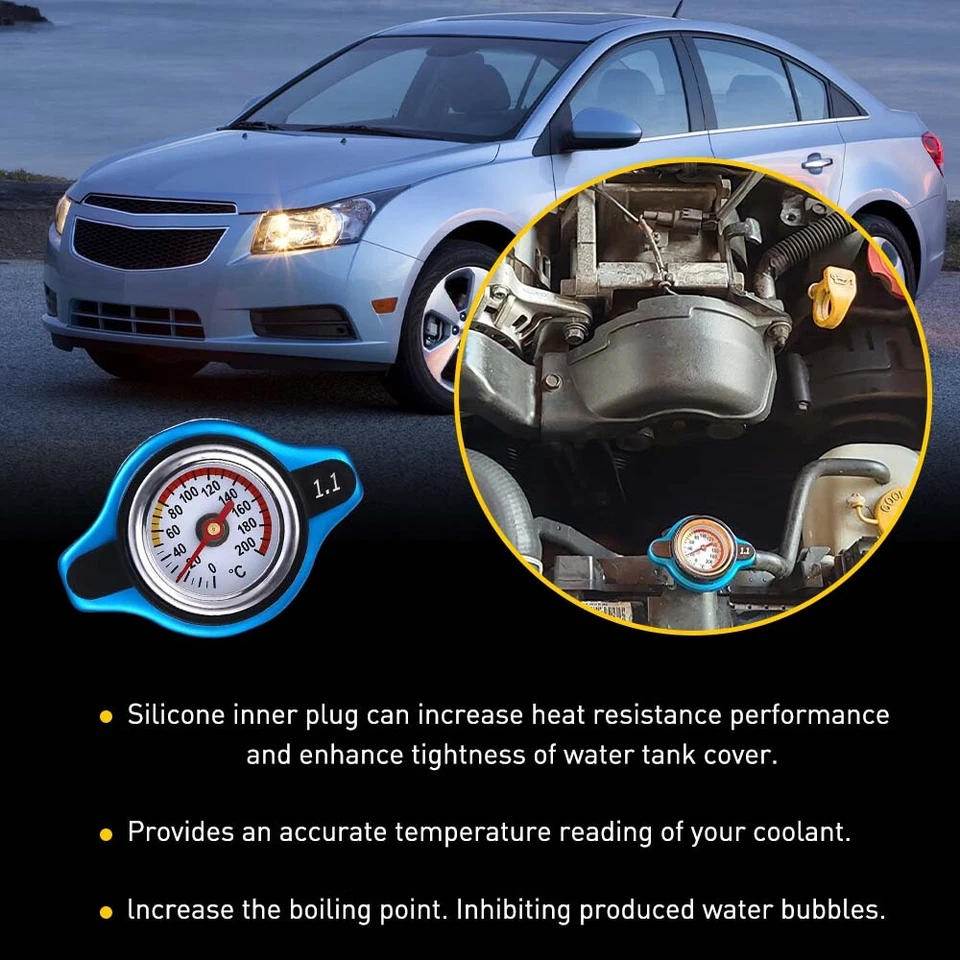Thermostatic Radiator Cap 13 PSI Pressure Rating with Temperature Gauge 1.1 Bar - Image 2 of 4