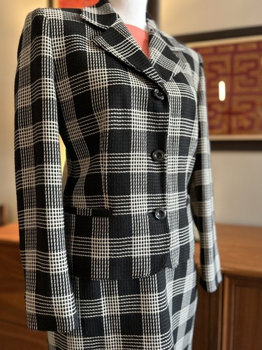Early 90’s Suit: Wool Blazer & Skirt Focus 2000 by Charles Glueck Black/White - Picture 2 of 10