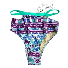 6 Shore Road swim bottoms XS swimsuit blue purple cut outs High waist swimming
