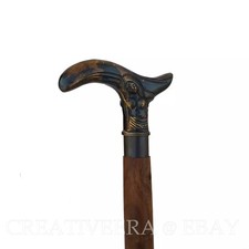 Antique Mermaid Handle Brown Wooden Walking Cane 37 Inch Long For Grandma/Mother