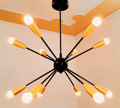 Sputnik Sphere Chandelier 12 Arm Polished Brass Decorative Italian Light Fixture